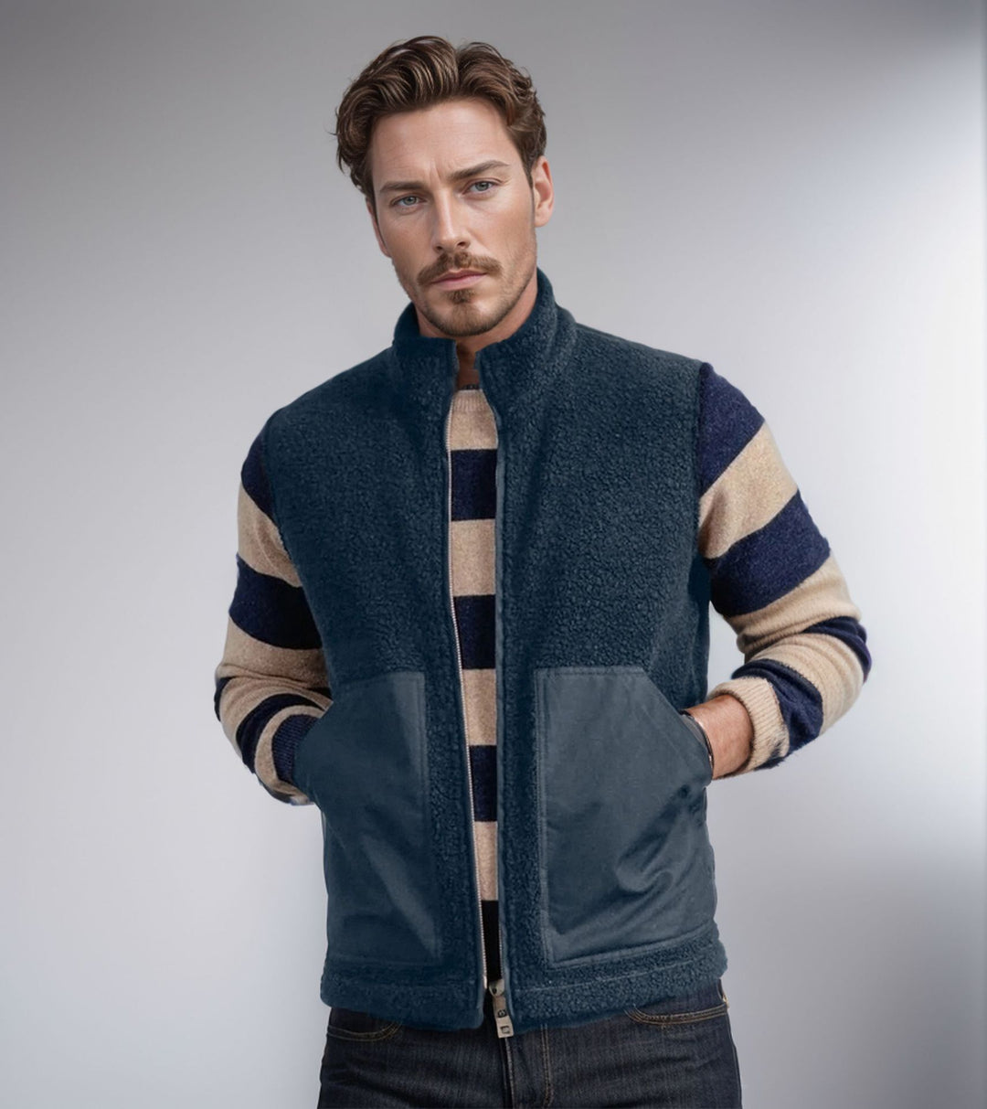 Herren modische Fleecejacke mit strukturiertem Kragen und praktischen Taschen Drune