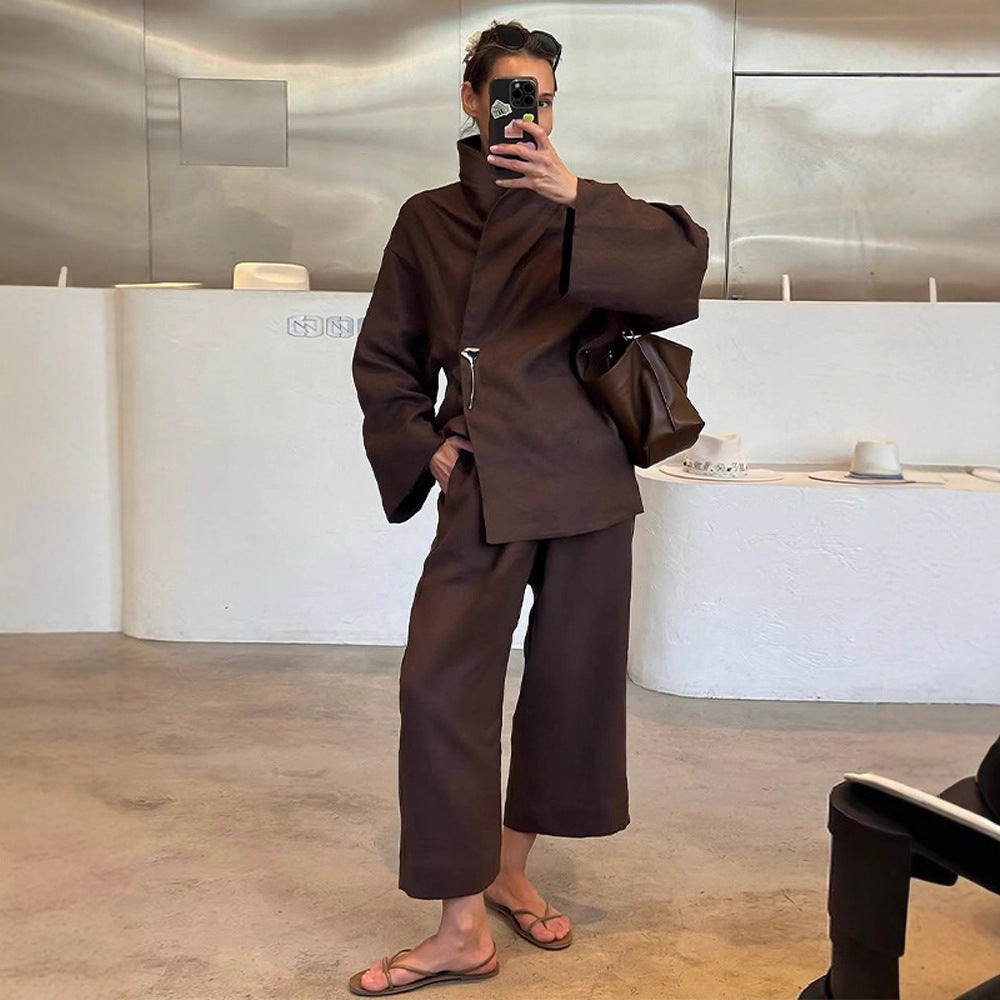 Damen Oversized Wickelblazer mit Sicherheitsnadel & weiter Anzughose Drune