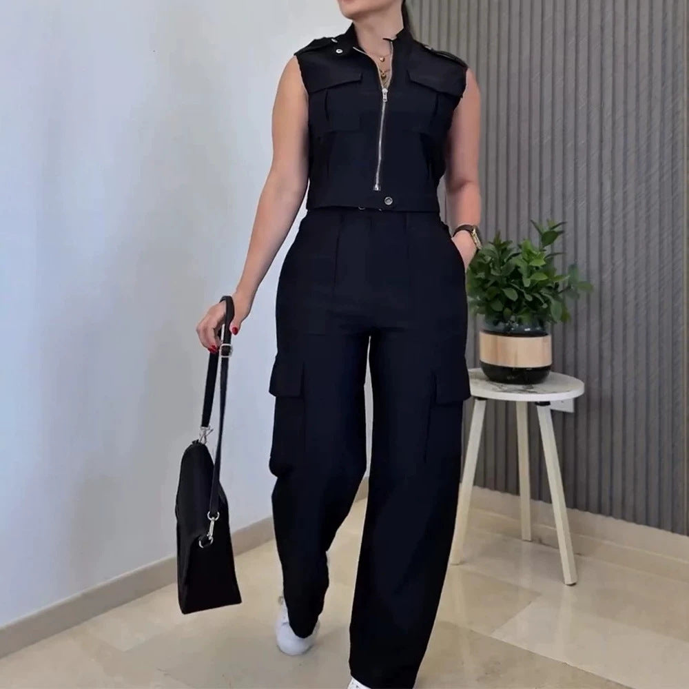 Damen Zweiteiliges Utility-Set mit High‑Waist Cargohose und Cropped‑Weste Drune
