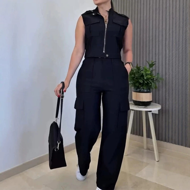 Damen Zweiteiliges Utility-Set mit High‑Waist Cargohose und Cropped‑Weste Drune