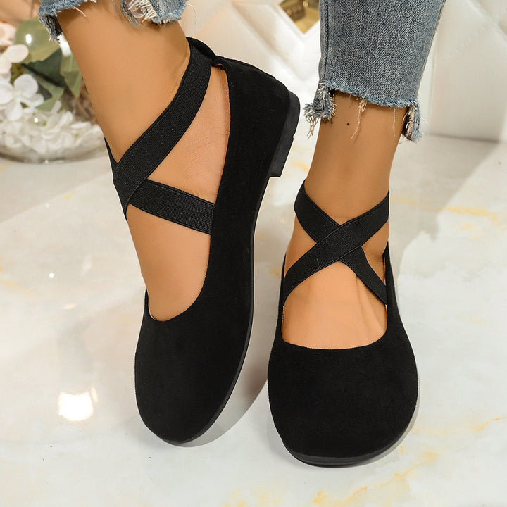 Damen Ballerinas mit elastischen Kreuzriemen und weichem Samtvelours-Obermaterial Drune