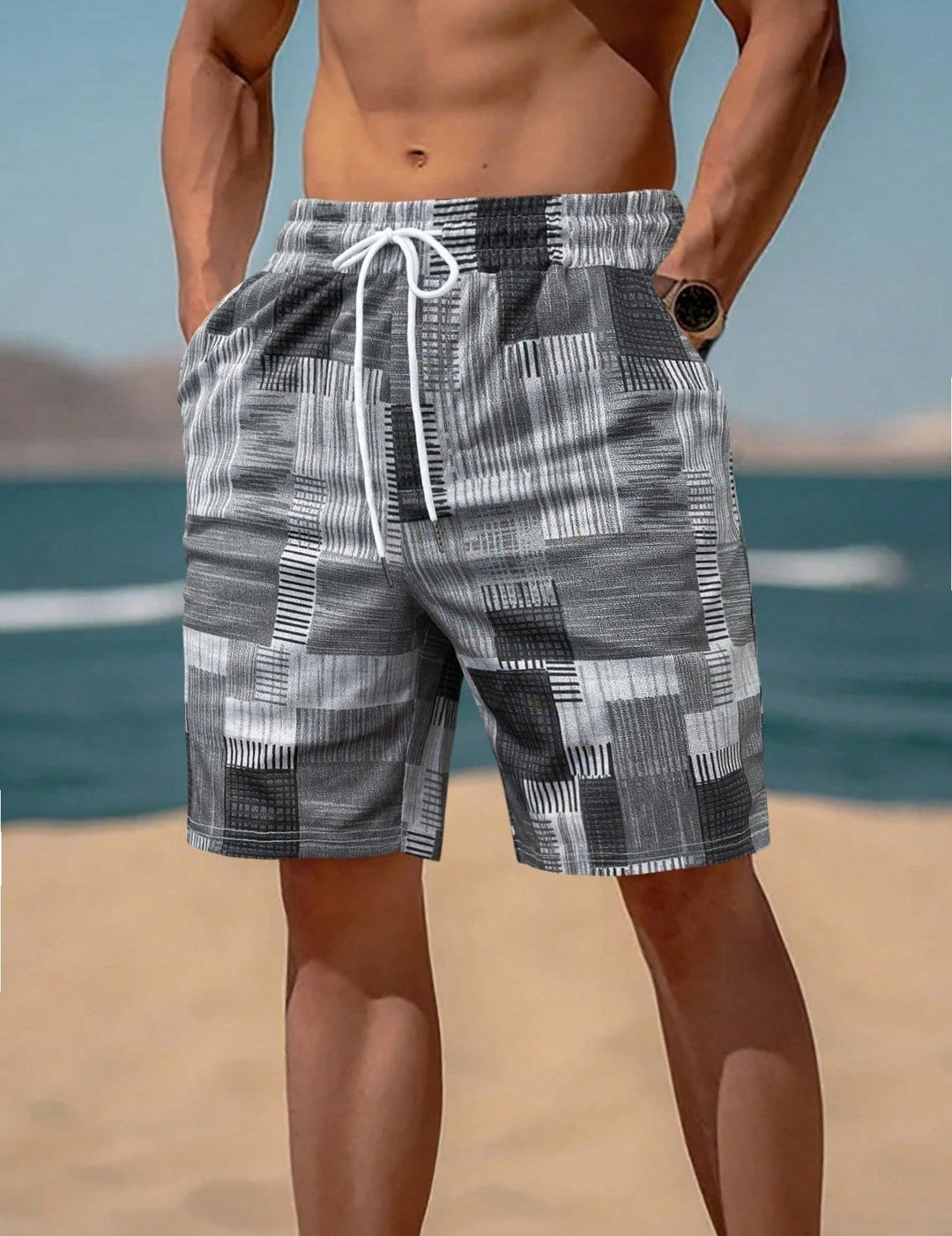 Herren stylische Bade-Shorts mit modernem Graphikmuster Drune