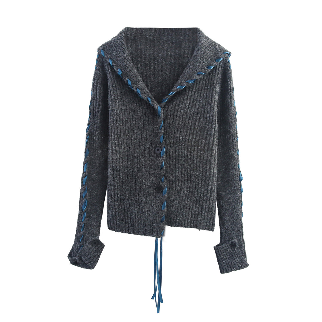 Damen Strickjacke mit künstlerischem Kragen und Rippstruktur Drune