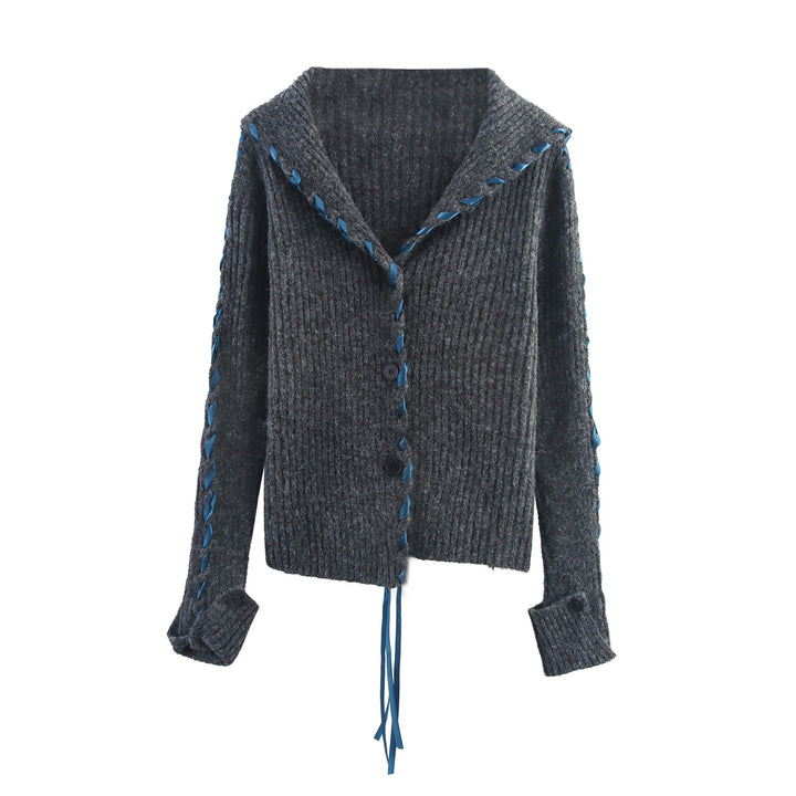Damen Strickjacke mit künstlerischem Kragen und Rippstruktur Drune