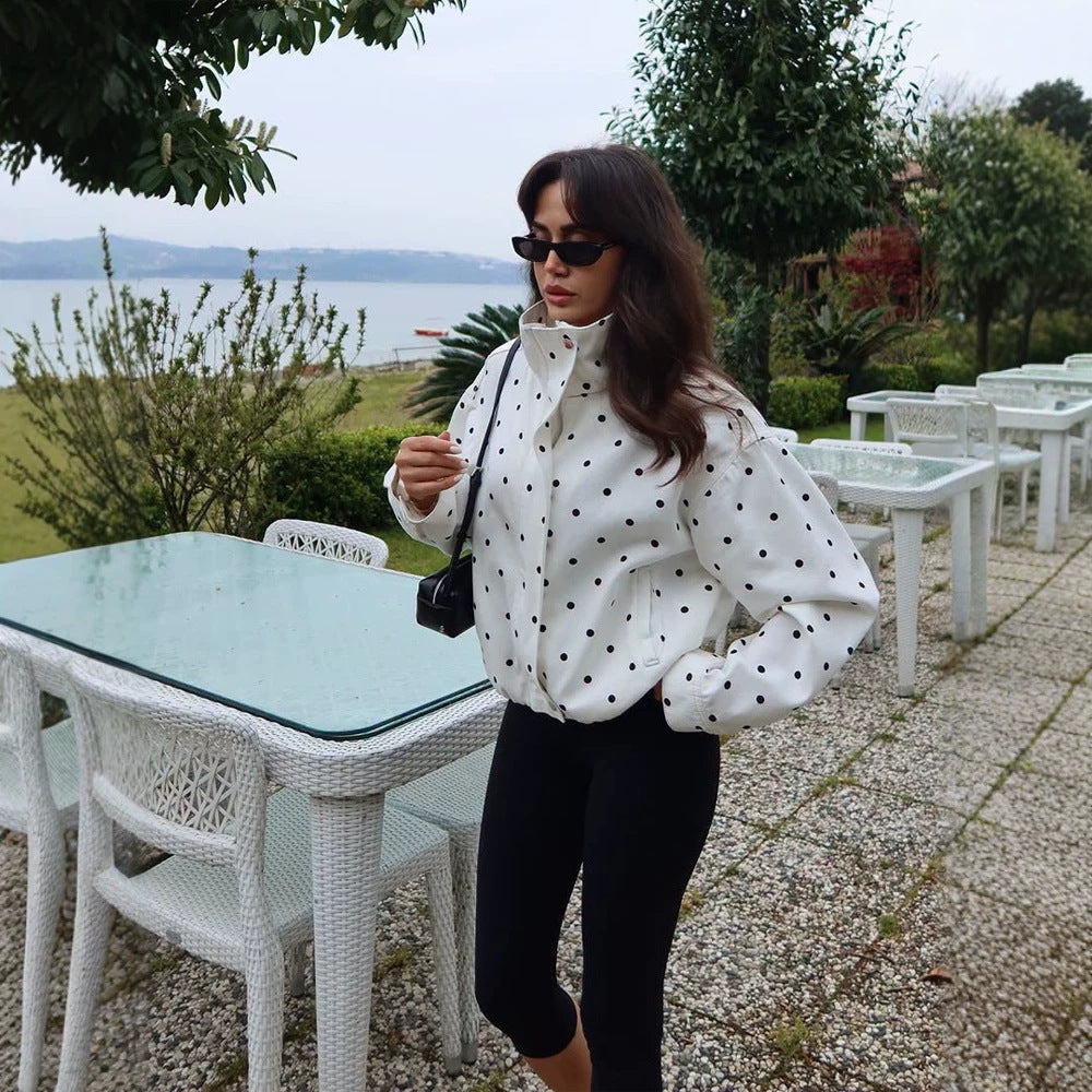 Damen Oversize-Blouson mit Stehkragen und Pünktchen-Print Drune
