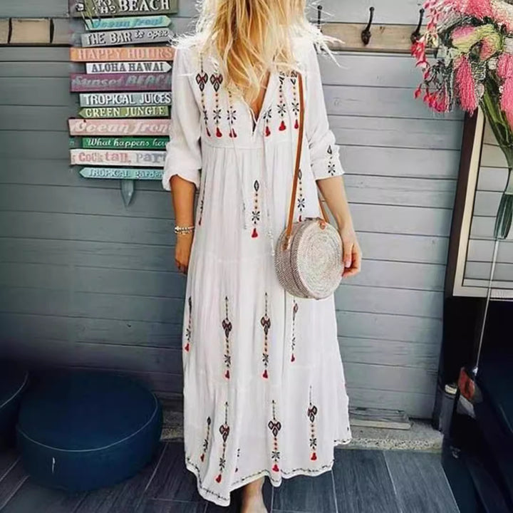 Damen Boho-Kleid mit kunstvoller bestickter Applikation und lässigem Schnitt Drune