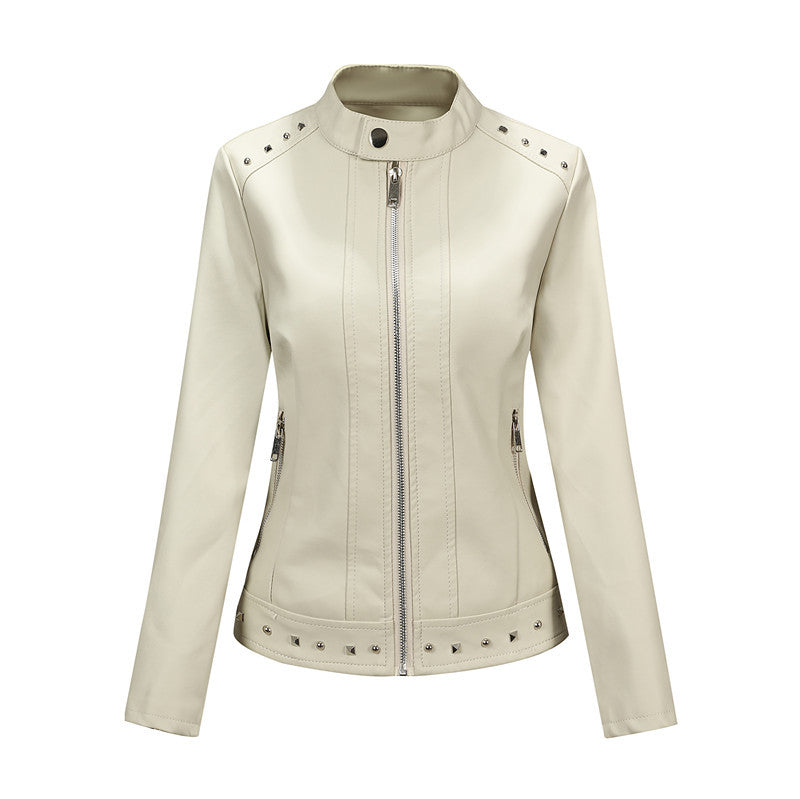 Damen Bikerjacke aus Lederimitat mit Nietenverzierung und tailliertem Schnitt Drune