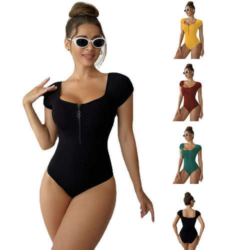 Damen Styling Einteiler Badeanzug mit Reißverschluss Drune