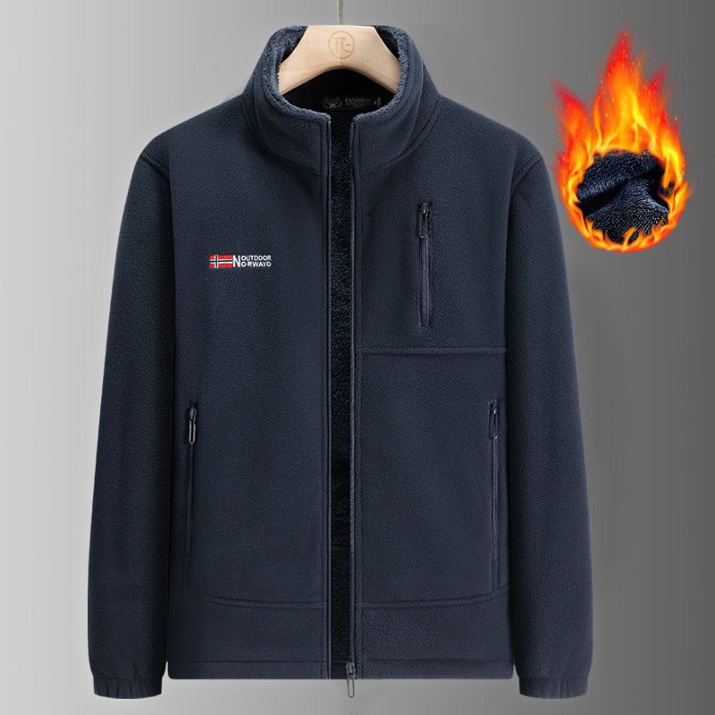Herren Thermo-Fleecejacke mit Sherpa-Innenfutter, Stehkragen und Reißverschlusstaschen Drune