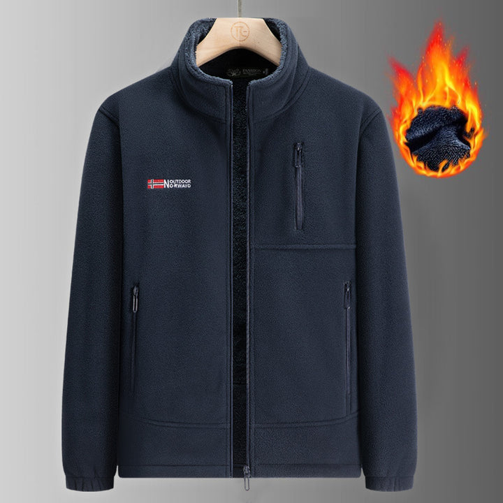 Herren Thermo-Fleecejacke mit Sherpa-Innenfutter, Stehkragen und Reißverschlusstaschen Drune