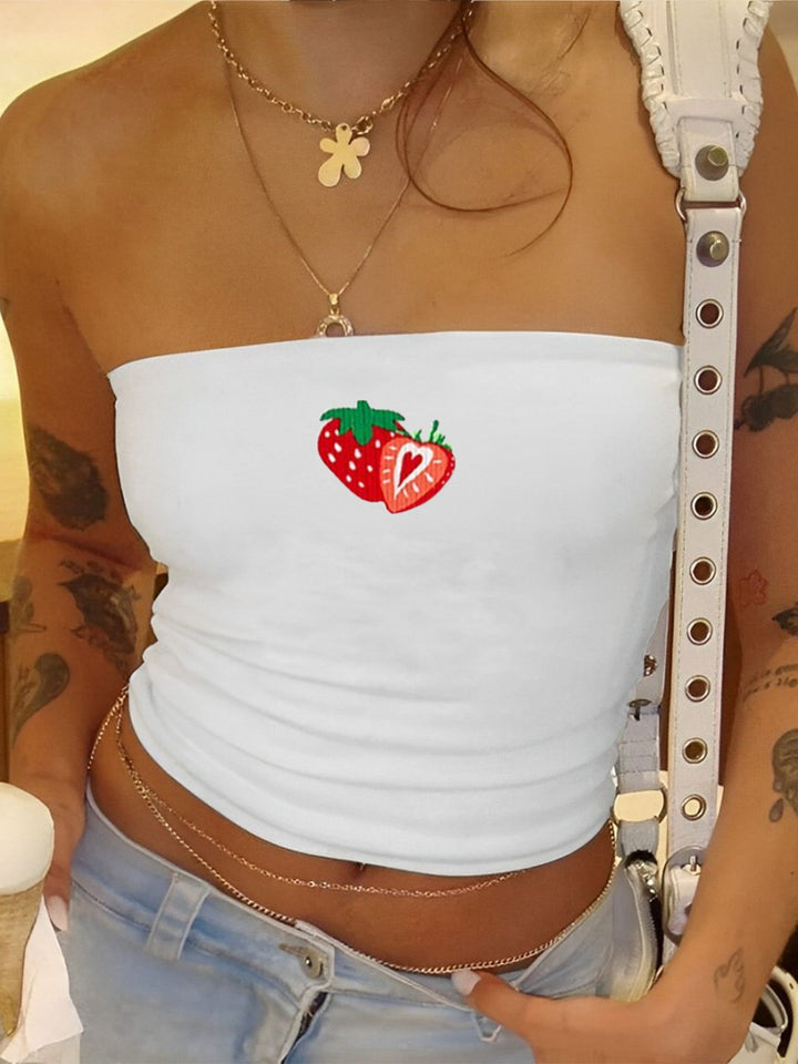 Damen Bandeau-Oberteil mit fruchtigem Motiv und figurbetontem Schnitt Drune