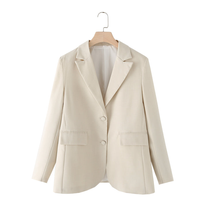 Damen nan dreiteiliges Anzugset mit Ketten‑Croptop, lockerem Blazer und hochtaillierter Bundfaltenhose Drune