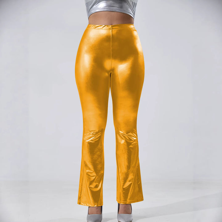 Damen Glänzende High-Waist Schlaghose mit Metallic-Finish Drune