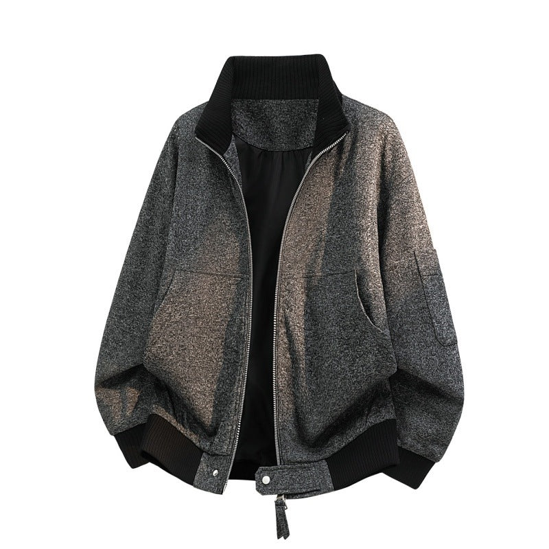 Herren Oversize Melange-Field-Bomberjacke aus Wollmix mit hohem Rippenkragen & Utility-Ärmeltasche Drune