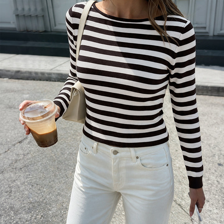 Damen Lässiger Langarm-Pullover im modernen Streifenlook Drune