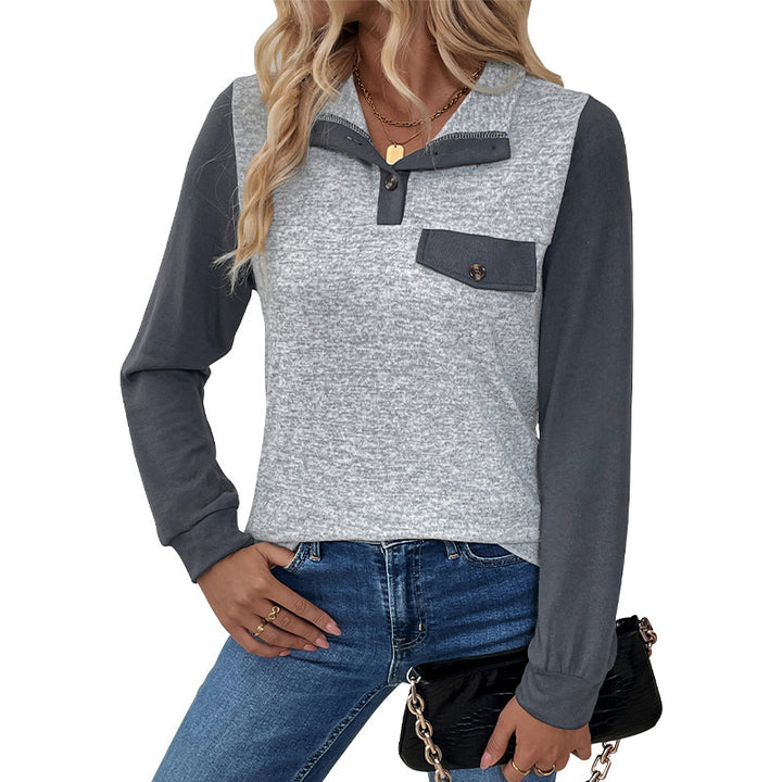 Damen Lässiger Longsleeve Pullover mit Knopfleiste Drune