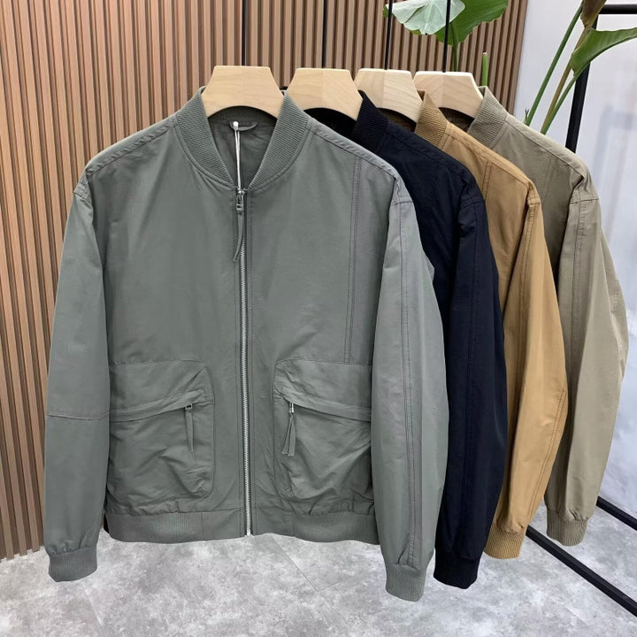 Herren Leichte Utility-Bomberjacke mit Reißverschluss, Multifunktions-Taschen und Rippbündchen Drune