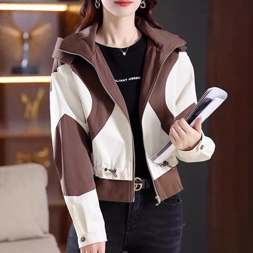 Damen modische Übergangsjacke mit Kapuze und kontrastierendem Design Drune