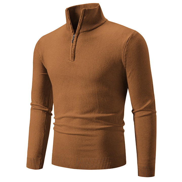 Herren nan Feinstrick-Halbzip-Pullover mit Rippen-Stehkragen und schmaler Passform Drune