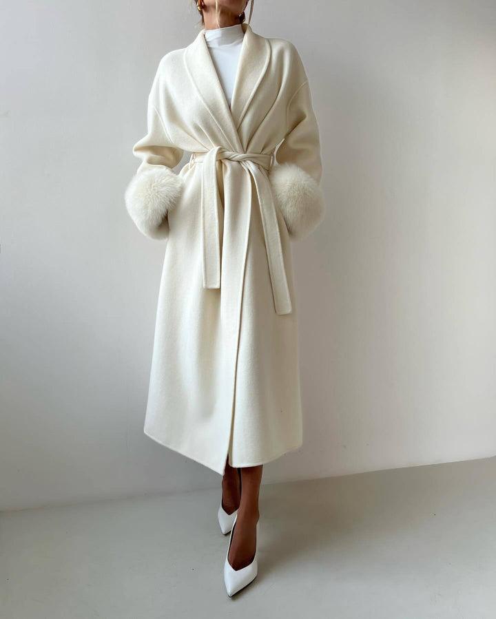 Damen Elegante Langjacke mit abnehmbaren Fuchsärmeln Drune