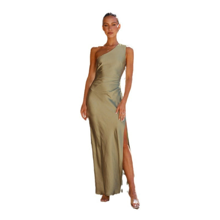 Damen Maxikleid mit asymmetrischem Design und elegantem Satin-Finish Drune