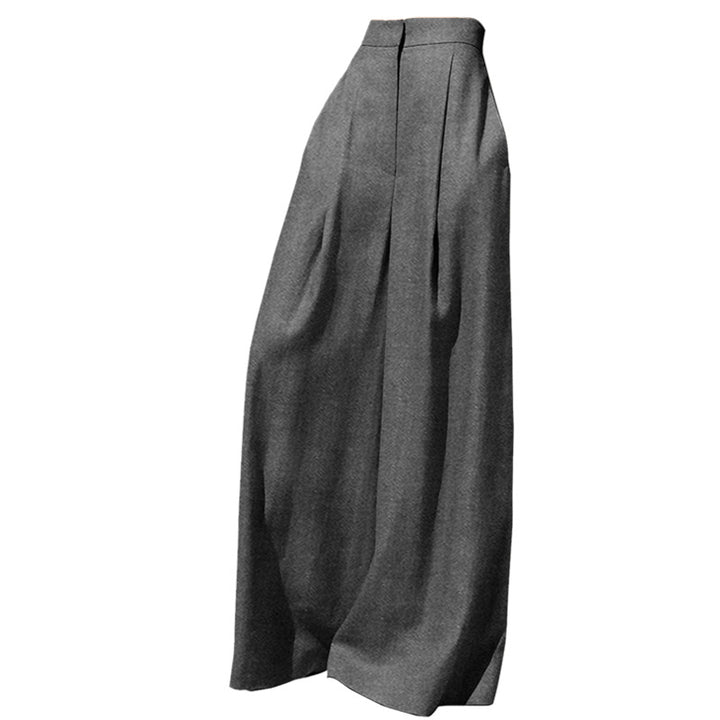 Damen Weite hochtaillierte Palazzohose mit Bundfalten und fließender Maxilänge Drune
