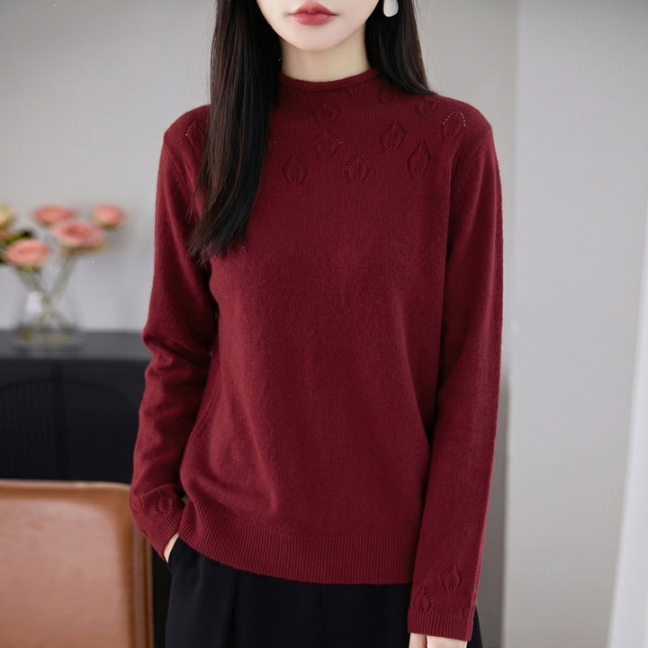 Damen Kurzrollkragenpullover aus Feinstrick mit Ajour‑Yoke und geripptem Saum Drune