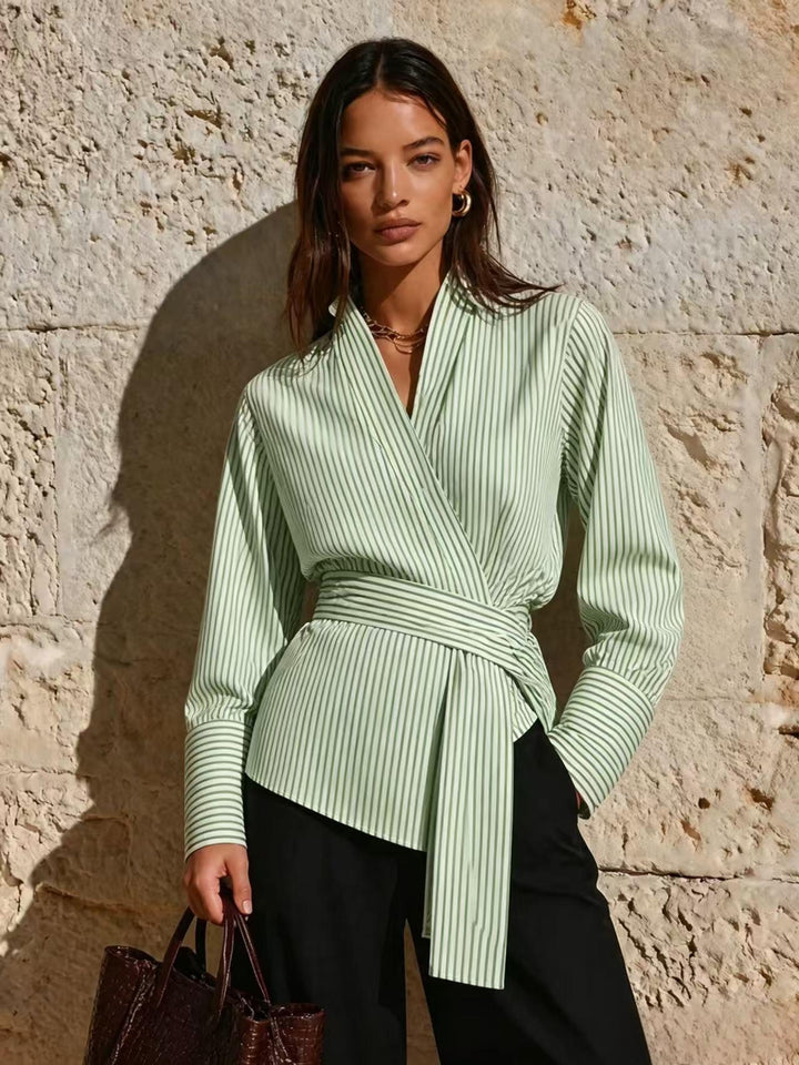 Damen Elegantes Wickeloberteil mit Streifen Drune