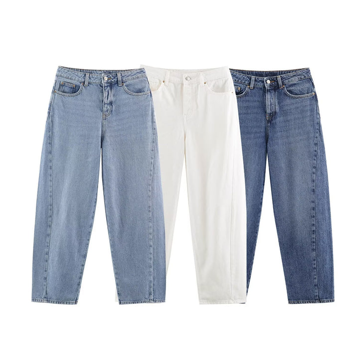 Damen Hochtaillierte weite Jeans mit geradem Bein und Cropped-Länge Drune