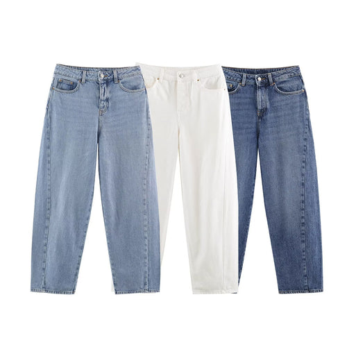 Damen Hochtaillierte weite Jeans mit geradem Bein und Cropped-Länge Drune