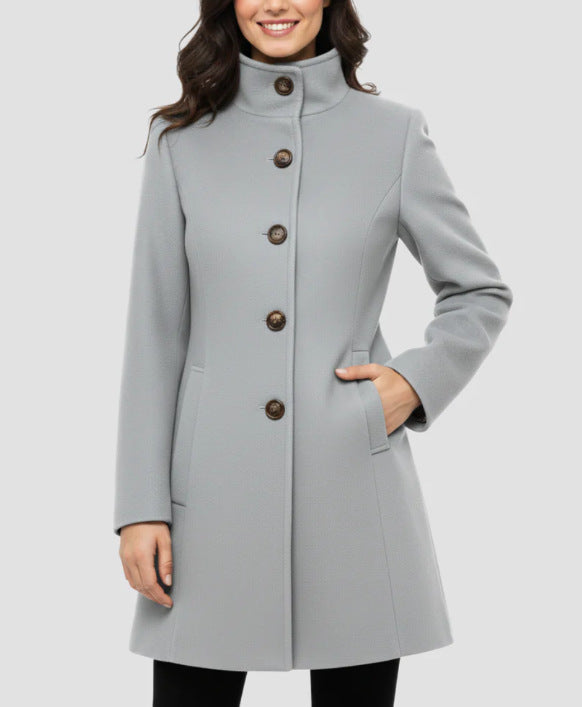 Damen Elegante Wolljacke mit hohem Kragen