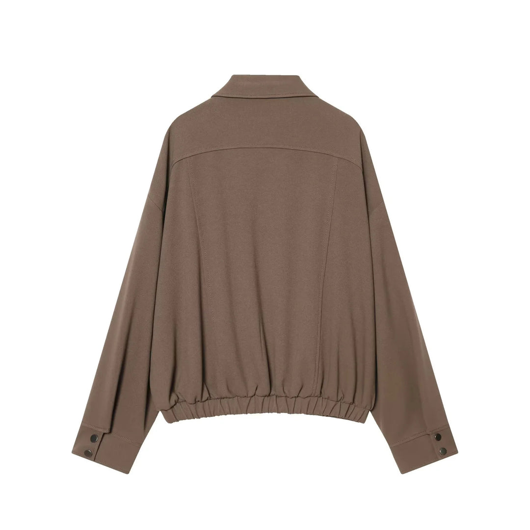 Damen nan oversized Sweatblouson mit Hemdkragen, Druckknopffront und taillennahem Kordelzug Drune