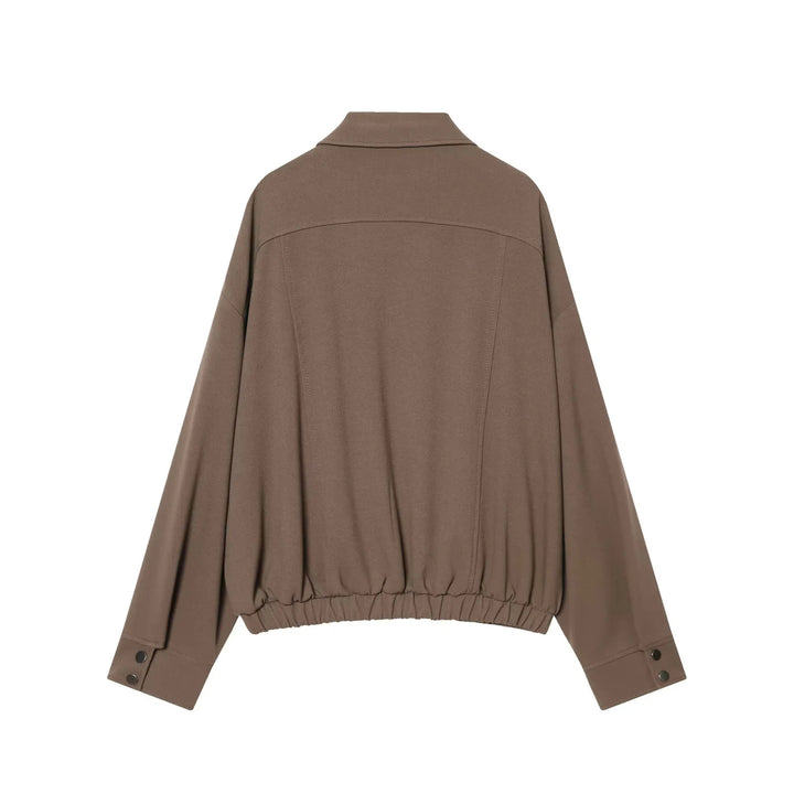 Damen nan oversized Sweatblouson mit Hemdkragen, Druckknopffront und taillennahem Kordelzug Drune