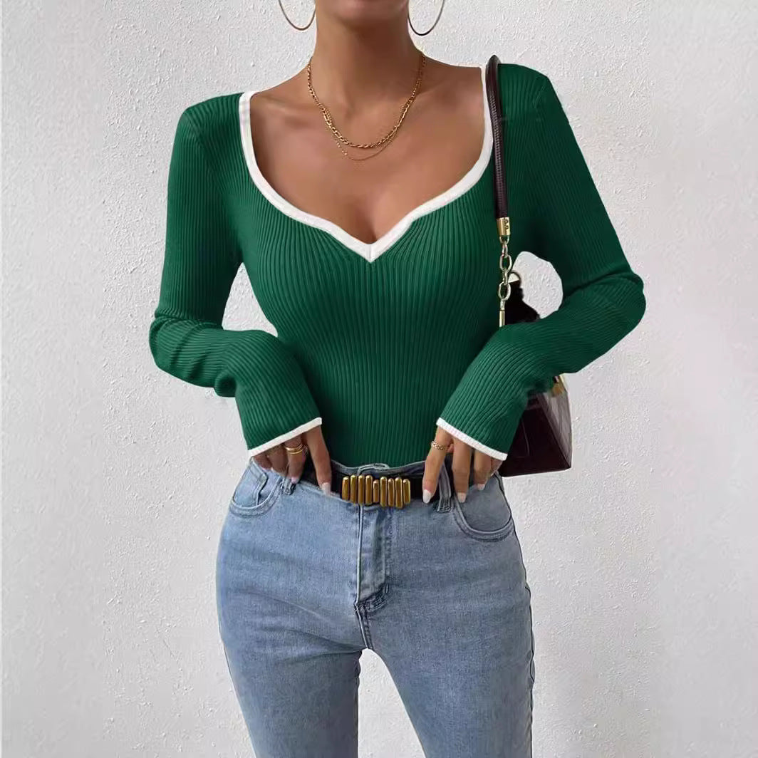 Damen Langarm-Shirt im Rippdesign mit V-Ausschnitt Drune