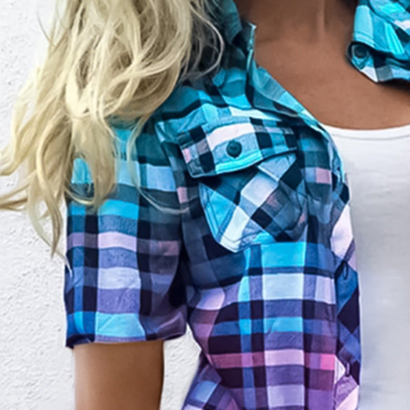 Damen nan lang geschnittenes Karoshirt mit aufgesetzten Brusttaschen und legerer Sommerpassform Drune