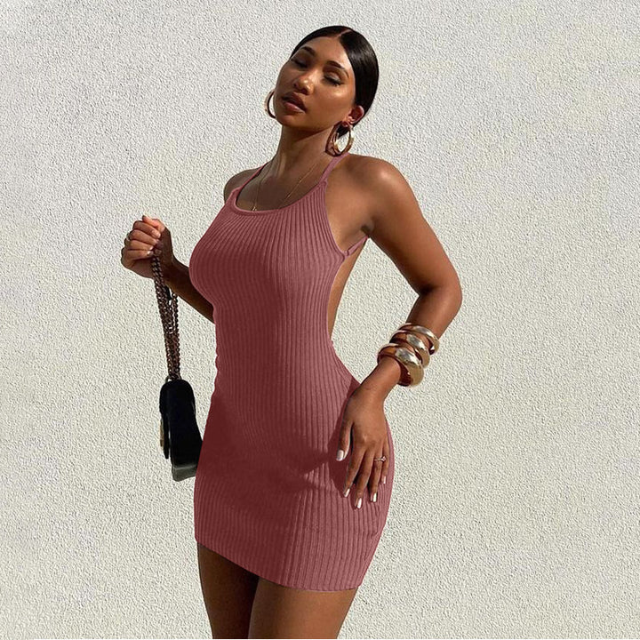 Damen figurbetontes Rippenkleid mit verstellbaren Spaghettiträgern Drune