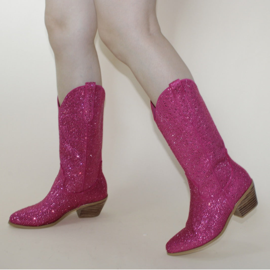 Damen Glitzernde Western-Stiefeletten Drune