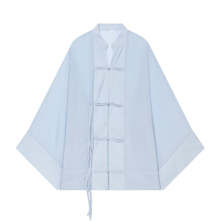 Damen Oversize-Kimonojacke mit dekorativen Knotenverschlüssen und fließender Satinoptik Drune