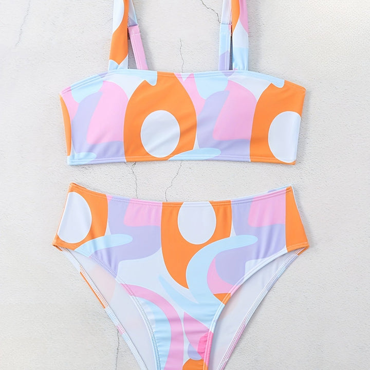 Damen Bikini-Set mit modischem grafischen Design und breiten Trägern Drune