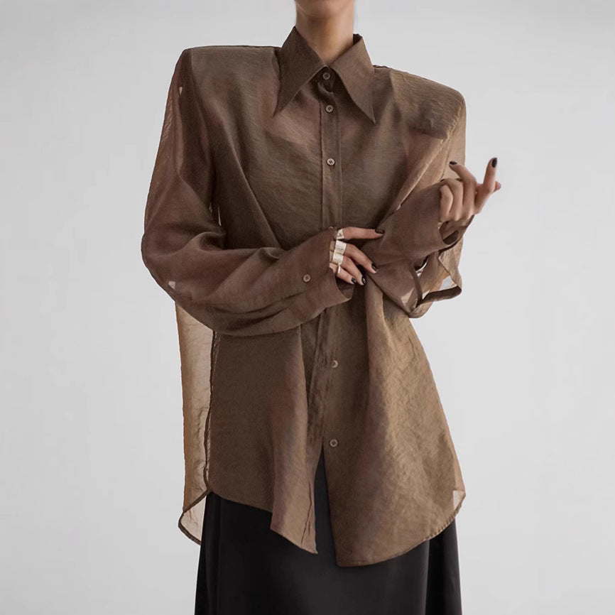 Damen transparente Chiffonbluse mit modernem Schnitt und eleganten Details Drune