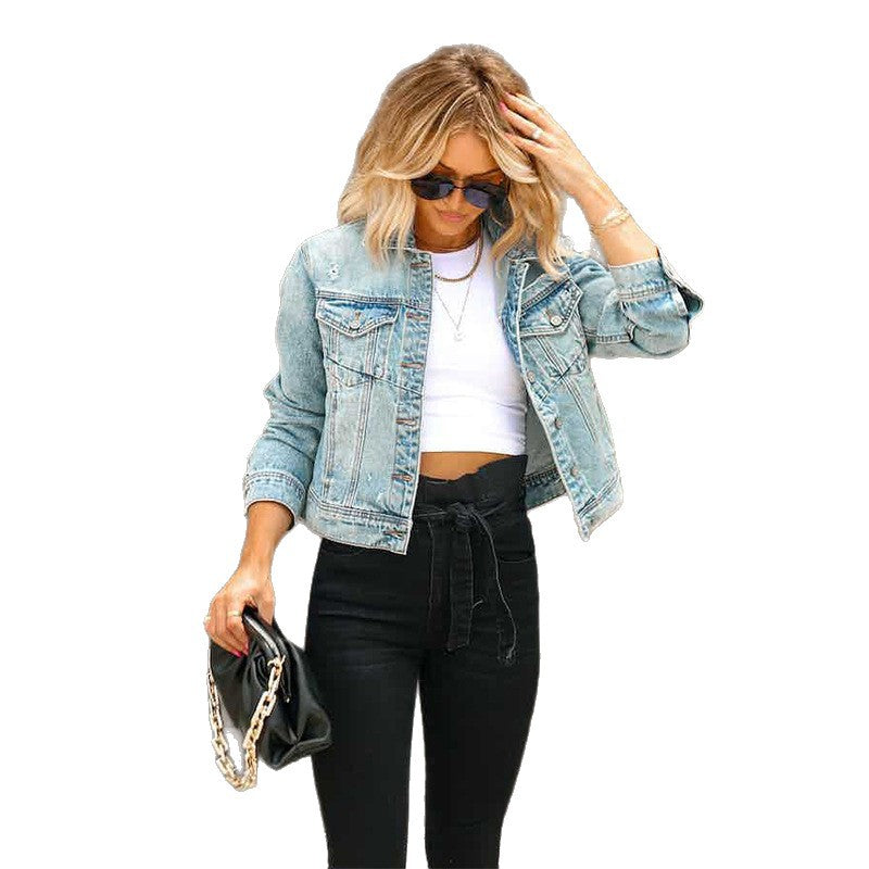 Damen Court Denimjacke im lässigen cropped Stil mit Fransendetails Drune