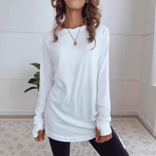 Damen nan verlängertes Langarmshirt-Tunika mit Rundhalsausschnitt und Daumenlochärmeln Drune