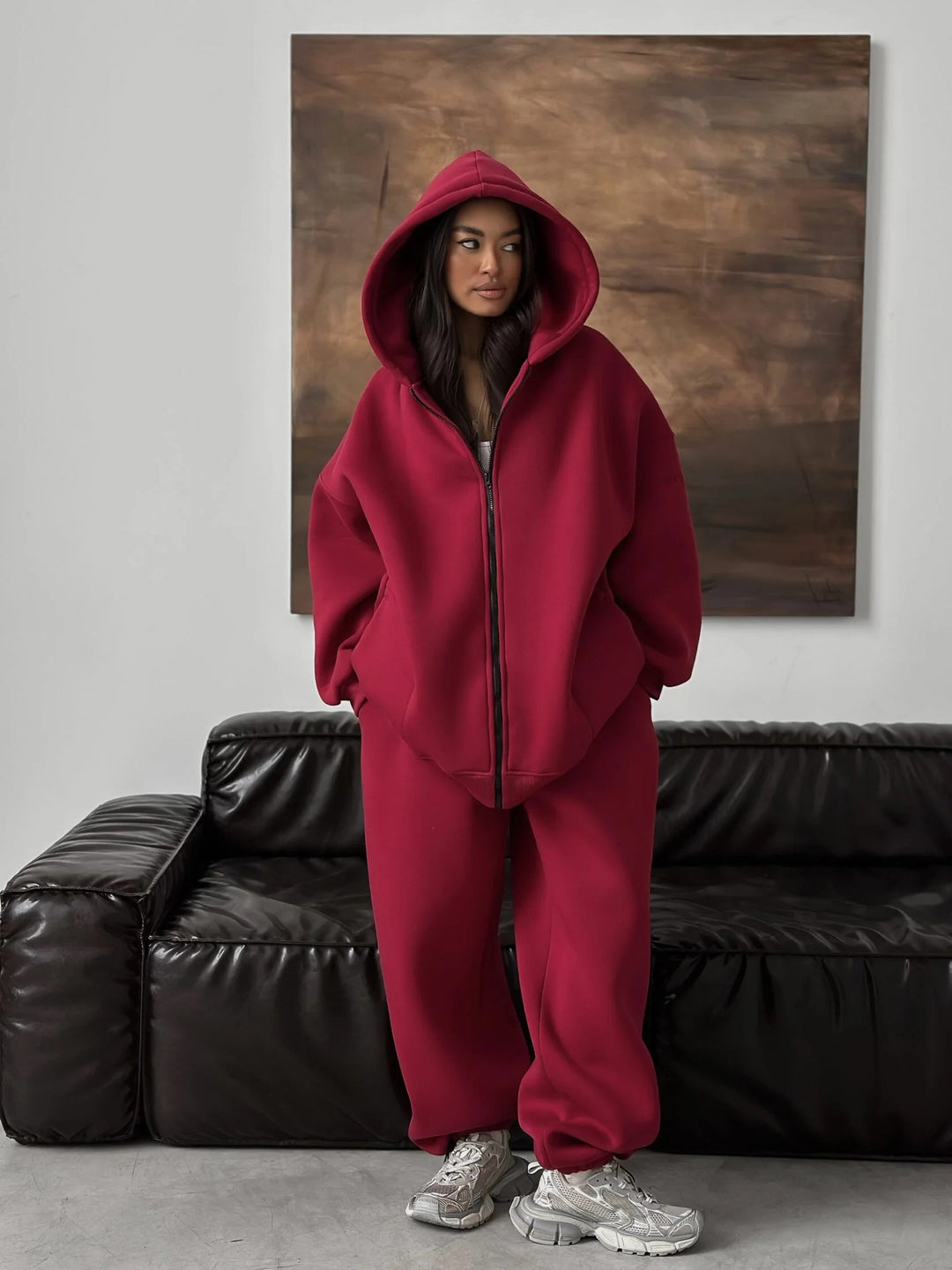 Damen Oversize-Kapuzenjacke mit verdecktem Reißverschluss und komfortabler Scuba-Optik Drune