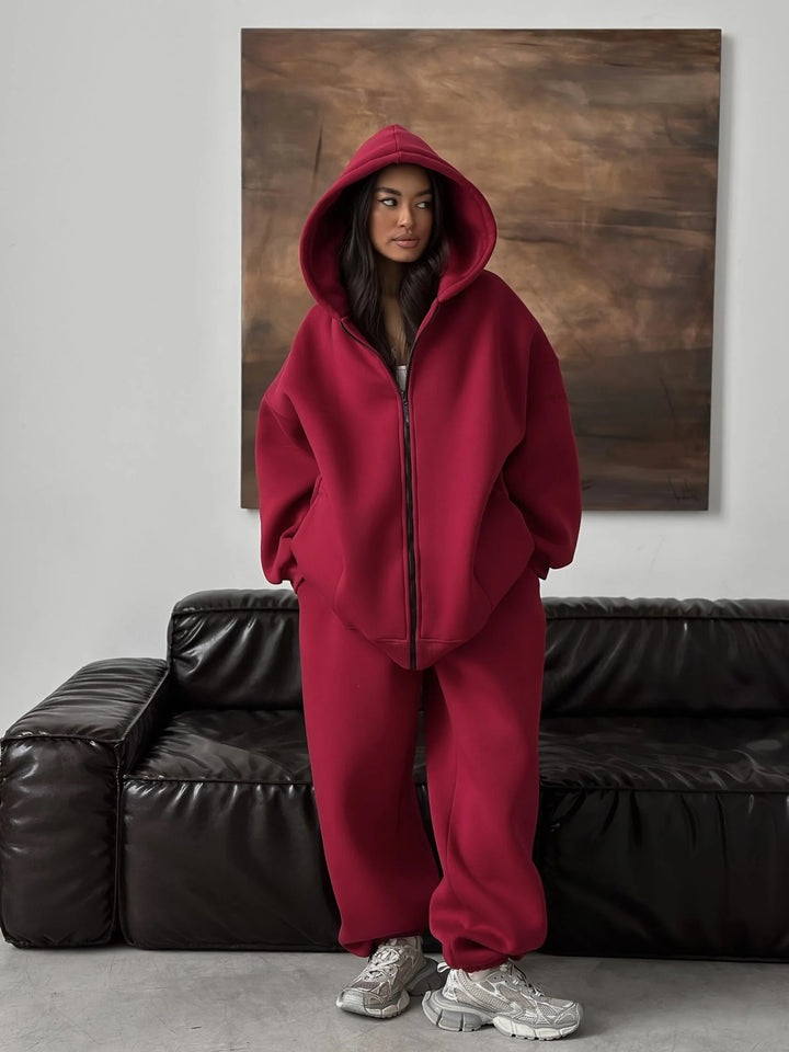 Damen Oversize-Kapuzenjacke mit verdecktem Reißverschluss und komfortabler Scuba-Optik Drune