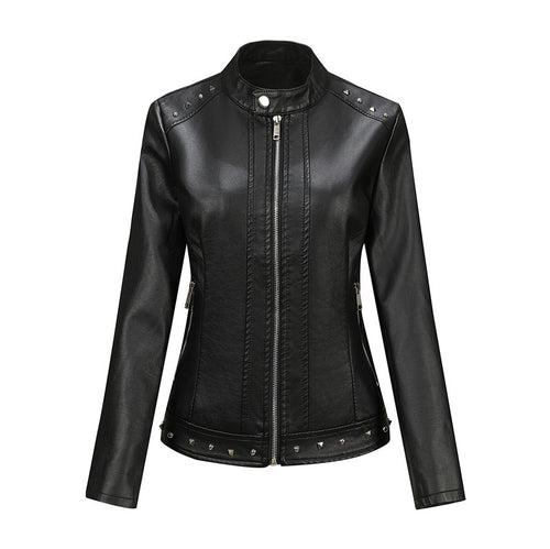 Damen Bikerjacke aus Lederimitat mit Nietenverzierung und tailliertem Schnitt Drune