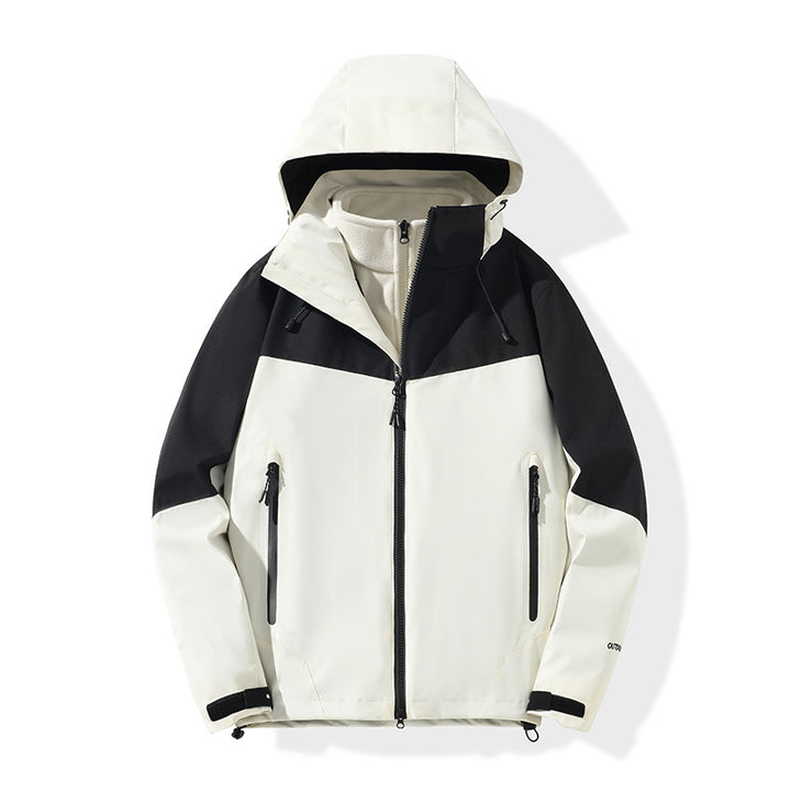 Herren Softshell-Hybridjacke mit Kapuze, getapten Reißverschlüssen und verstellbarem Saum Drune