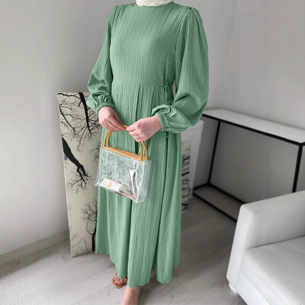 Damen Maxikleid mit raffiniertem Faltenwurf und elastischen Ärmeln Drune