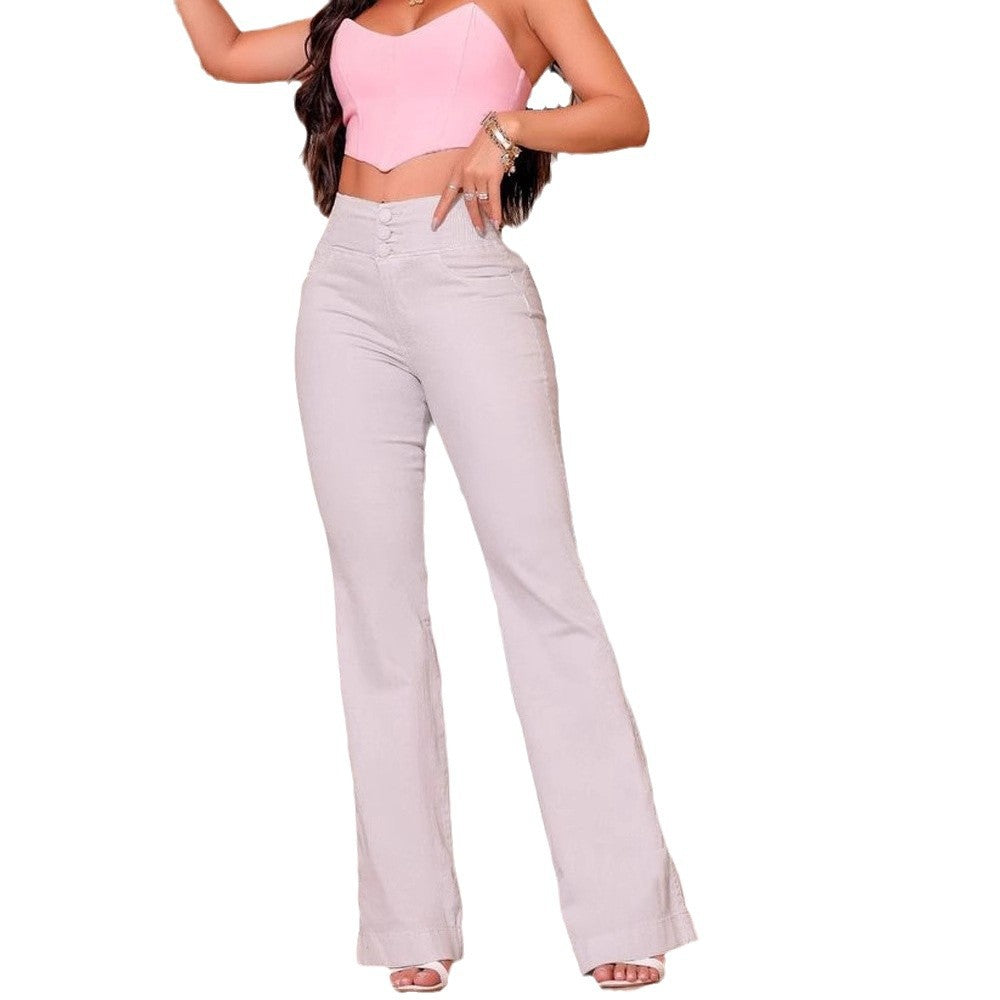 Damen nan hochtaillierte Stretch Flared Hose mit breitem Komfortbund und figurformenden Nähten Drune