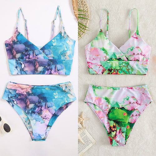 Damen Bikini-Set mit gekreuztem Oberteil und floralen Details Drune