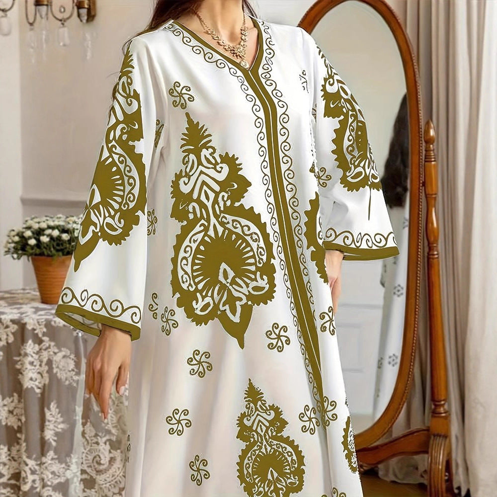 Damen Kaftan-Kleid mit kunstvollem Motiv und lockerer Passform Drune